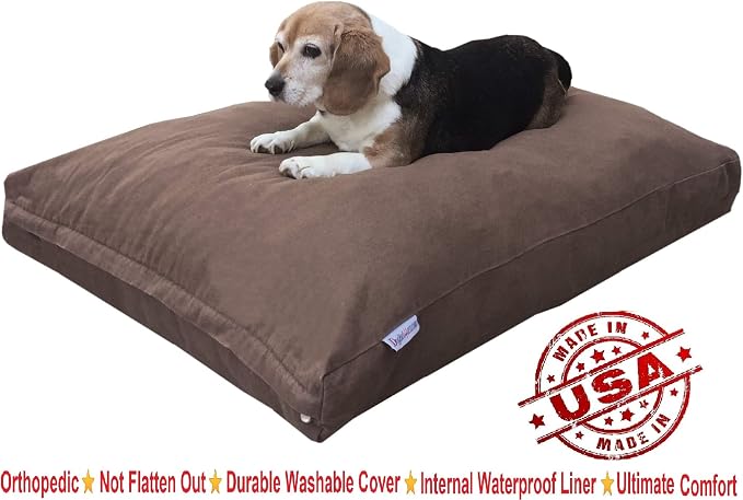Dogbed4less Heavy Duty Shredded Memory Foam Pet Dog Bed Pillow with Waterproof Lining and Machine Washable Denim Cover, 40X35 Inch, Brown - Image 2