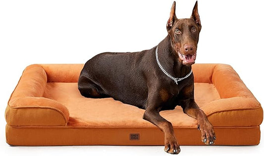 EHEYCIGA Orthopedic XXL Dog Bed, Waterproof Washable XL Big Pet Bed 48" | Non-Slip Bottom and Egg-Crate Memory Foam Extra Large Pet Couch Bed with Washable Removable Cover, Pumpkin Orange by EHEYCIGA