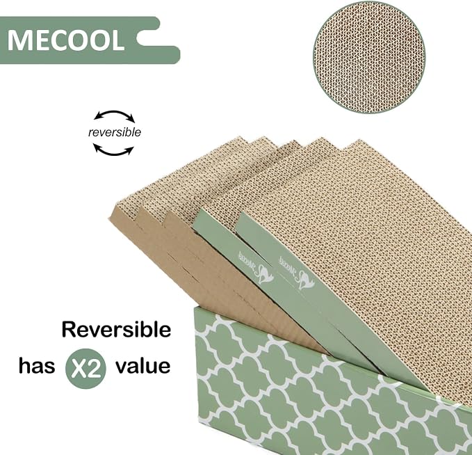 MECOOL Cat Scratching Board，5PC Cat Scratch Pad with Box，Reversible Corrugated Cat Scratcher Cardboard and Lounge Bed for Indoor Cats, Catnip - Image 4