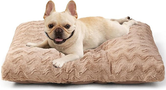 EHEYCIGA Washable Medium Dog Bed for Crate 29x21 Inch, Kennel Pad for Dogs Up to 35 lbs, Plush and Comfy Pet Sleeping Mat, Camel by EHEYCIGA