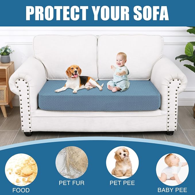 Smiry Waterproof Couch Cushion Covers, Non Slip Seat Cushion Covers | Stretch Jacquard Sectional Sofa Slipcover, Washable Elastic Furniture Protector for Pets, Kid, Medium, Blue - Image 5