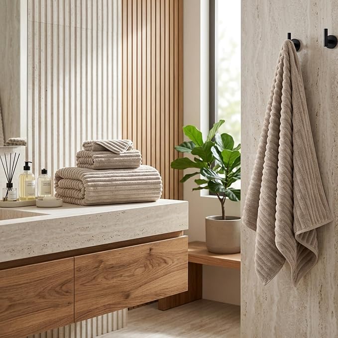 3 Pack Bath Towel Set, 40"x80" Oversized Bath Sheet, Beige | Ultra Soft Microfiber, Lint Free, Quick Dry, Highly Absorbent, Full Body Coverage, 1 Bath Sheet, 1 Hand Towel, 1 Washcloth - Image 5