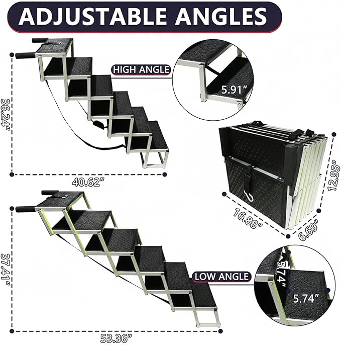 PENSUN Dog Ramps for Small & Big Dogs Portable Folding Pet Stairs with Nonslip Surface Foldable Truck Ramp Stairs for Car, SUV and Trucks, Supports Up to 250LBS, 6 Steps