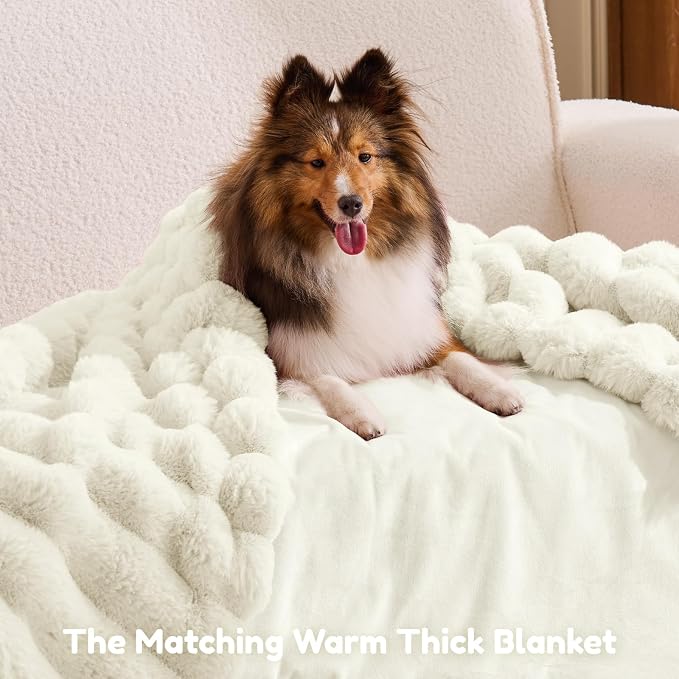 ChiXnuggle Orthopedic Human Dog Bed,Striped Faux Fur Washable Cover,Blanket | cream,72*40*10,giant dog bed for adult or extra large dogs,egg crate foam,non-slip bottom - Image 6