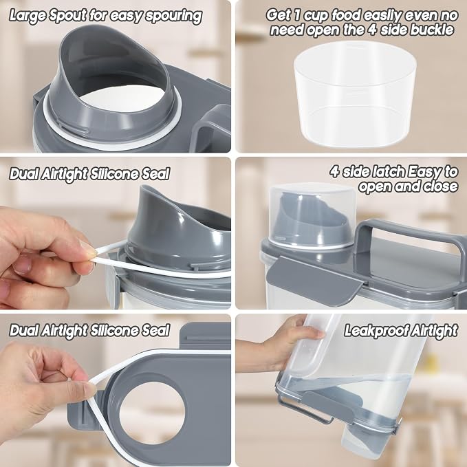 LEAWALK 5Lbs/6Qt Airtight Pet Storage Container For Cat Dog Bird Food and Keep Fresh, Translucent Body, Upgraded Large Nozzle for Easy Pouring With Handle Design Easy to Carry When Going 2pack - Image 3