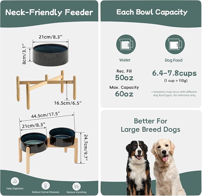 Havniva Elevated Dog Bowls Ceramic Dog Bowls with Stand, Dog Food Bowl | 8.3” Raised Dog Bowls with Non-Slip Wood Stand, Dog Food and Water Bowl Set, Double Dog Feeding Bowls for Large Dogs - Image 2
