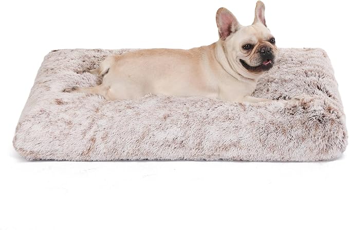 Bedfolks Waterproof Dog Crate Bed,Plush Dog Bed with Removable Washable Cover,Faux Fur Dog Crate Pad for Medium Dogs,Fluffy Dog Kennel Bed 29"x21",Brown by Bedfolks