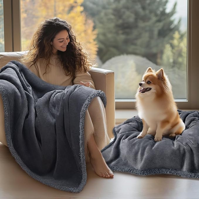 Luciphia Waterproof Pet Blanket, Liquid Pee Proof Dog Blanket for Sofa Bed Couch, Reversible Sherpa Fleece Furniture Protector Cover for Small Medium Large Dogs Cats, Dark Gray Queen Size（90" x 82"） - Image 9