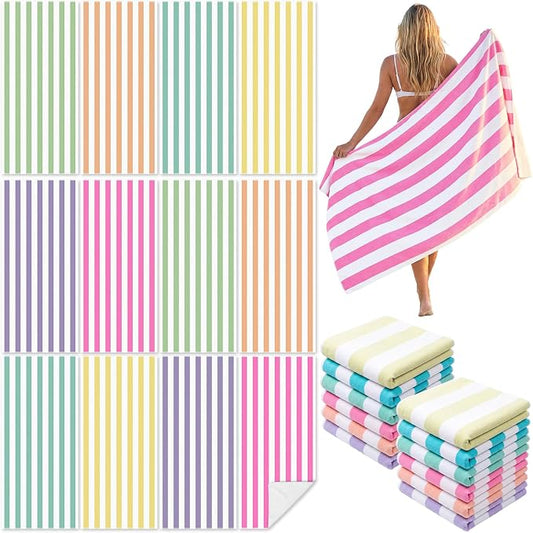 Frienda 12 Pack Pastel Striped Beach Towels 71''x 32'' Large Microfiber Quick Dry Absorbent Bath Towels for Swimming Pool Beach Cruise Travel Gym Supplies by Frienda