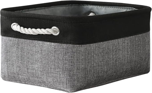 TheWarmHome Storage Basket for Organizing - 1 Pack 14x10x6.7 inch Collapsible Storage Bins for Shelves, Dog Toy Bin for Closet Organizer laundry Gift Cloth Nursery (Grey & Black) by TheWarmHome