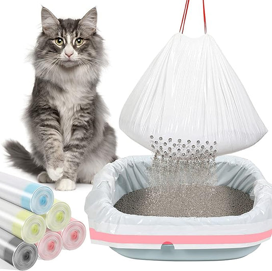 84 Count Sifting Cat Litter Box Liners with Holes Extra Large Cat Litter Bags Jumbo Thick Pan Liners with Drawstring, 36 x 18 Inch by Jutom