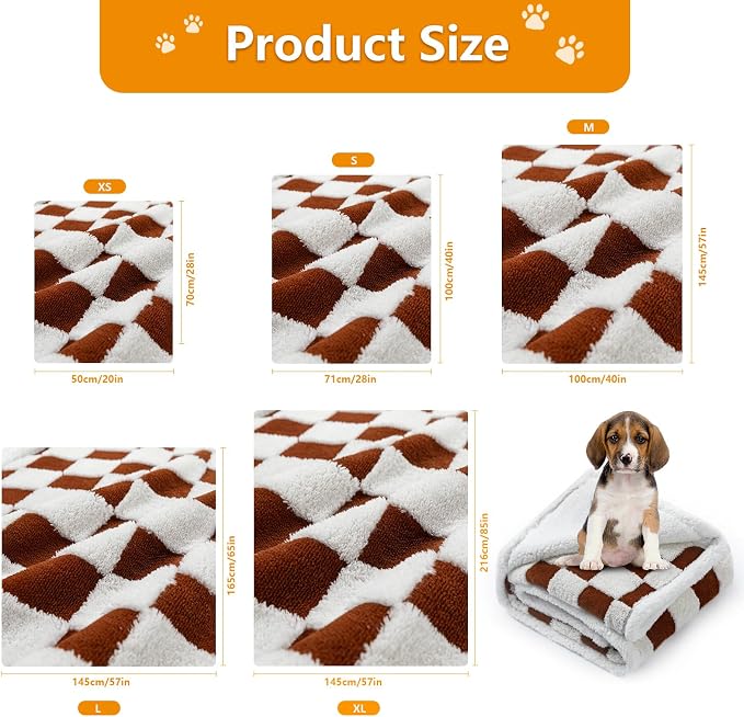 Waterproof Pet Blanket, Brown Checked Pets Throw Blankets for Dog Bed Covers Couch Sofa Stylish Jacquard for Puppy Cats Washable Reversible Furniture Protection Covers (Coffee Check,M) - Image 2