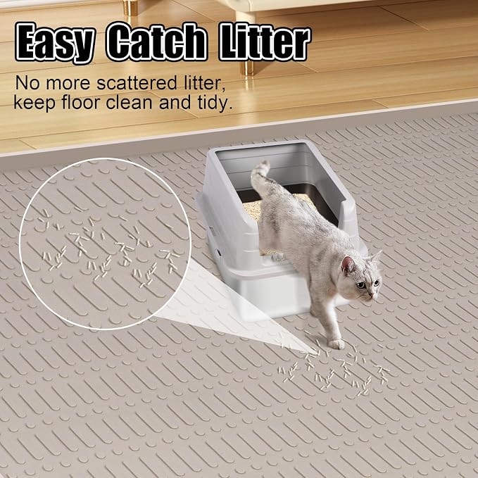 Silicone Cat Litter Mat 47" x 35" Cat Mat for Litter Box, Khaki | Extra Large Cat Litter Trapping Mat for Floor, Waterproof, Non-Slip Kitty Litter Box Mat with Raised Edge, Easy to Clean - Image 5