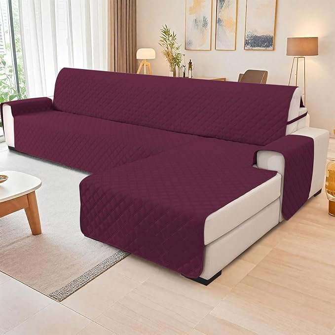 Waterproof Sectional Couch Covers for Dogs, Reversible L Shaped Couch Cover, Sectional Couch Covers L Shape for Pets Dog Cat, Quilted Sofa Covers Washable Sectional (Large, Burgundy) - Image 2