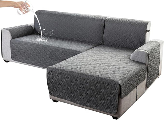 Genina Waterproof L Chaise Sectional Cover for Kids Pets (Dark Grey, Sofa Large) by Genina