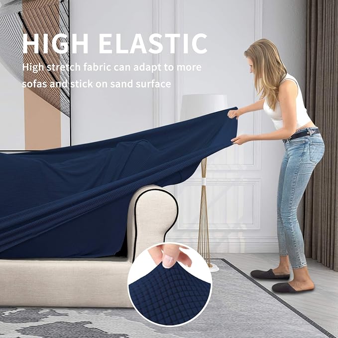 Easy-Going 4 Pieces Stretch Couch Cover Sofa Cover for Dogs Washable Sofa Slipcover for 3 Separate Cushion Couch Spandex Jacquard Fabric Elastic Furniture Protector for Pets, Kids (Navy, Sofa) - Image 4