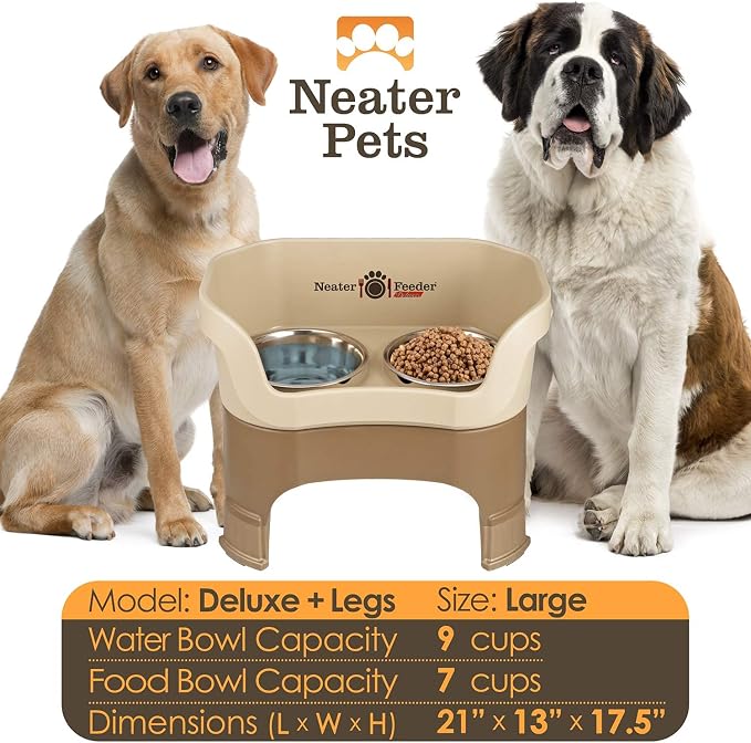 Neater Feeder Deluxe Mess-Proof Elevated Dog Bowls for Large Dogs (40+ lbs), 2 Height Adjustable (14.5” & 17.5”) No-Spill Raised Dog Bowl Stand, Stainless Steel Food Bowl Set, Made in USA, Cappuccino - Image 4