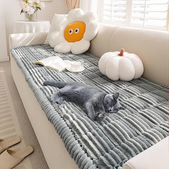 FUNNY FUZZY Pet Couch Covers for Sofa, Washable Dog Couch Cover Protector for Dogs, Flannel Couch Covers for Dogs Pet Friendly Pets Mat Bed Sofa Cover (Blue-Grey, 27.6"×59.1") by FUNNYFUZZY