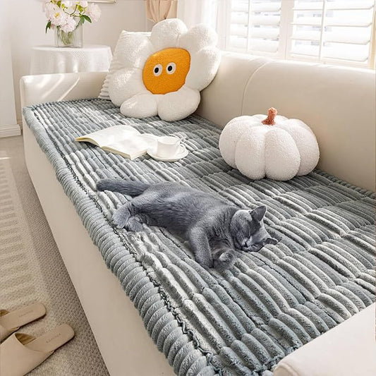FUNNY FUZZY Pet Couch Covers for Sofa, Washable Dog Couch Cover Protector for Dogs, Flannel Couch Covers for Dogs Pet Friendly Pets Mat Bed Sofa Cover (Blue-Grey, 27.6"×82.7") by FUNNYFUZZY