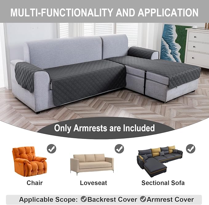 Genina Sofa Armrest Cover, Anti-Slip Armchair Slipcovers for Dogs Cats Pet, Water Resistant Couch Arm Cover for Backrest Recliner Loveseat, L Shaped Sofa, 23.6 x 27.5 Inches（2 Pieces） - Image 3