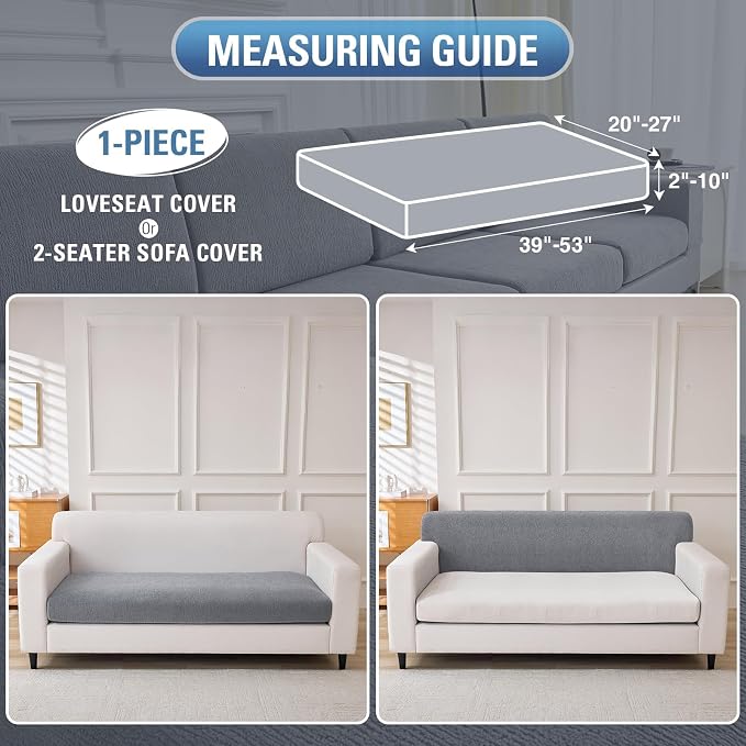 Couch Cushion Covers Loveseat Cover or 2 Seat Sofa Cover Stretch Couch Cover Washable Soft Seat Covers Furniture Protector Sofa Slipcovers for Pets(Light Grey, Loveseat Cover) - Image 2