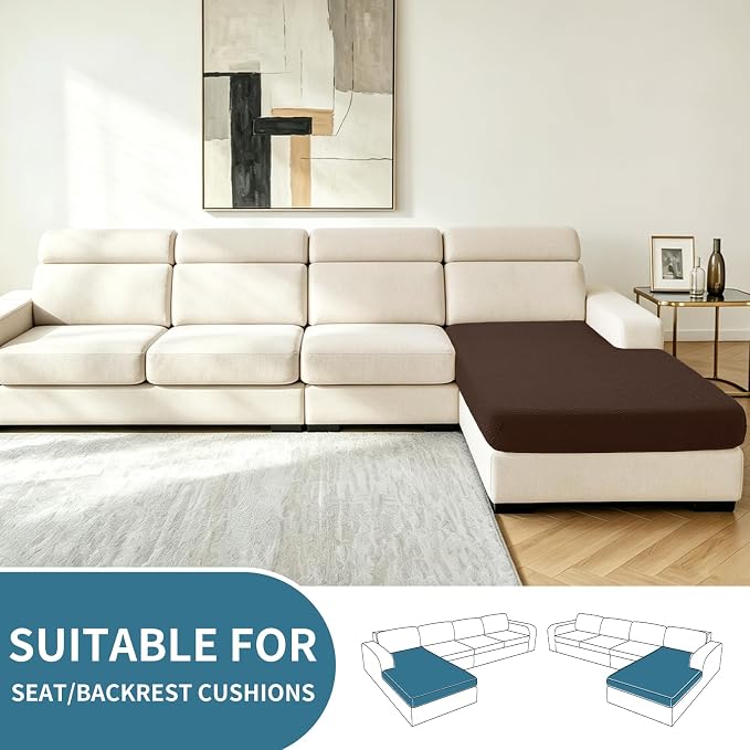 XINEAGE Chaise Cover for L Shaped Sofa,Sectional Couch Covers for Pets,Non Slip Sofa Seat Cover Washable,Sofa Slipcovers with Elastic Bottom(1 Piece Chaise Cover,Coffee) - Image 2