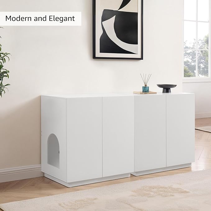 unipaws Tall Cat Litter Box Enclosure for Tall or Top Entry Litter Box | Hidden Litter Box Cover with Shelves, Kitty Enclosed Litter Box Cabinet, Cat Box Furniture - Image 3