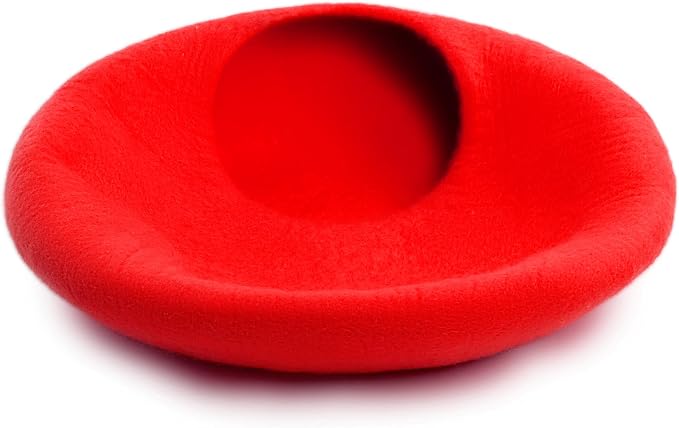 Woolygon Premium Felt Cat Cave Bed – Wool Kitty Beds Handcrafted Kitten Caves Bed for Indoor Cats - Made from Merino Wool, Foldable Cat Hideaway Covered Cat House Pod (Red Plain) - Image 4