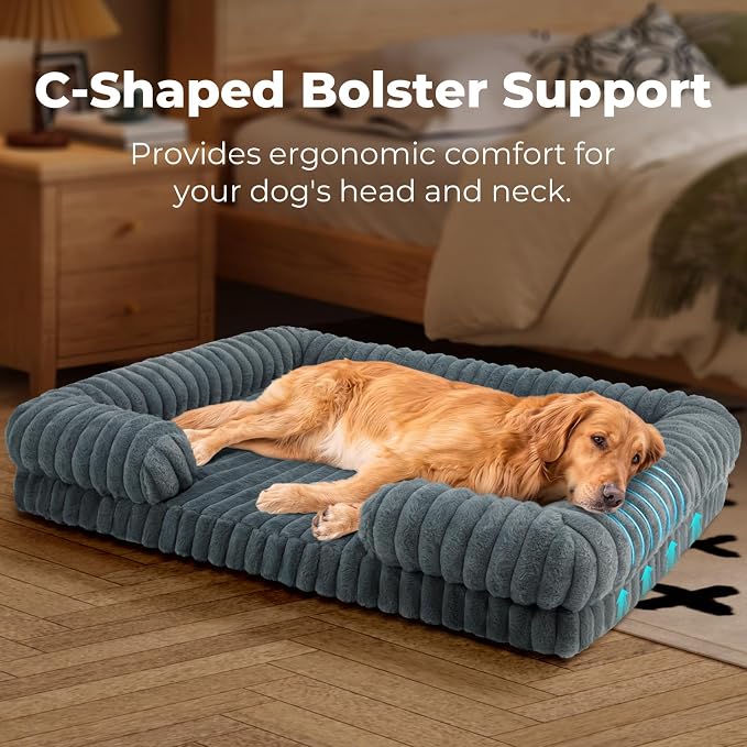 Orthopedic Dog Bed for Large Sized Dog, Washable Waterproof 25D Egg Crate Foam Dog Beds with C-Shape Bolster Support, Large Pet Bed for Senior Dogs with Removable Cover and Non-Slip Bottom - Image 2
