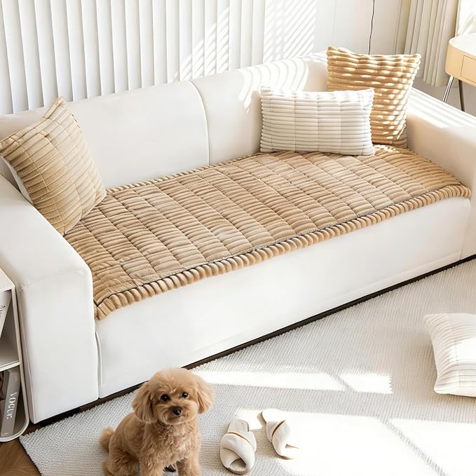 Couch Cover for Dogs, Non Slip Washable Sofa Protector Pet Friendly | Brown Fuzzy For 3 Cushion Couch, Protector for All Sofas (27.6" x 70.9") - Image 3