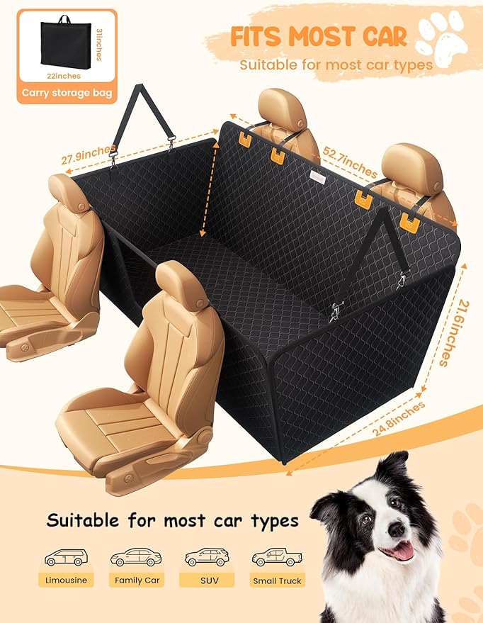 Lamicall Dog Car Seat Cover for Back Seat with Hard Bottom for Car & SUV L | Upgraded Anti-Ripped Back Seat Extender for Dogs, Waterproof Dog Hammock for Car with Mesh Window, Pet Backseat Protector - Image 5
