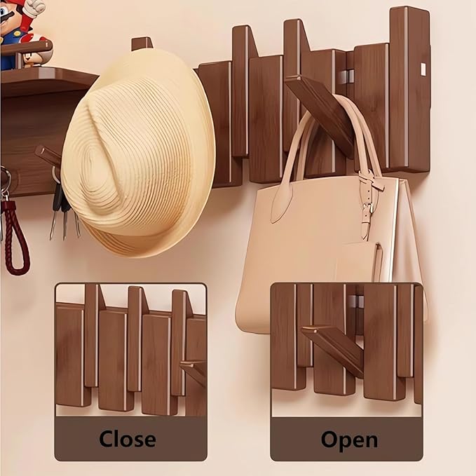 Wall Mounted Coat RackHooks Piano Key Hangers Natural Solid Wood Hanger Non-Woven Fabric Clothes Hangers for Closet, Kitchen, Bedroom, Bathroom, Entryway (Innovate-Beech, 8 Hooks) - Image 3