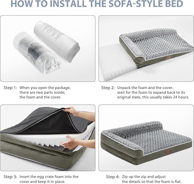 BFPETHOME Orthopedic XL Dog Beds Large Sized Dog, Washable Dog Couch Bed | Removable Cover, Waterproof Lining, Non-Slip Bottom, Large Pet Sofa with Sides, Cozy Sleeping Bed for Senior Dogs, Gray48*35 - Image 5