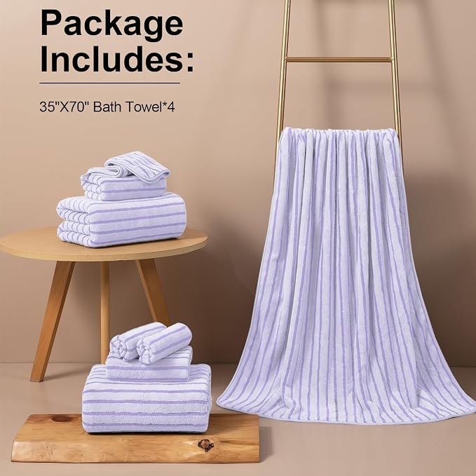 Mistyrose Bath Towels,4 Pack Purple 35"x70" Large Bath Towels Microfiber Absorbent XL Bath Sheets Super Soft Towels for Bathroom Quick Dry Oversized Shower Towels for Family Hotel Spa Gym - Image 6