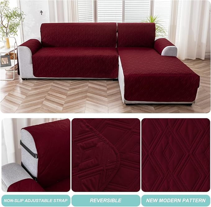 Genina Waterproof L Chaise Sectional Cover for Kids Pets (Wine Red, X-Large) - Image 5
