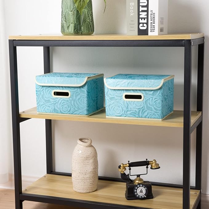 PRANDOM Collapsible Storage Boxes with Lids Fabric Decorative Storage Bins Cubes Organizer Containers Baskets with Cover Handles Divider for Bedroom Closet Living Room 9.8x7.9x6.7 Inch 3 Pack - Image 2