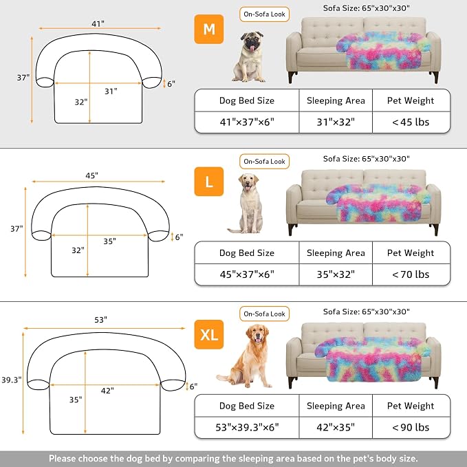 GGIB Calming Dog Bed Fluffy Plush Dog Mat for Furniture Protector with Removable Washable Cover for Large Medium Small Dogs and Cats (Medium, Rainbow) - Image 5