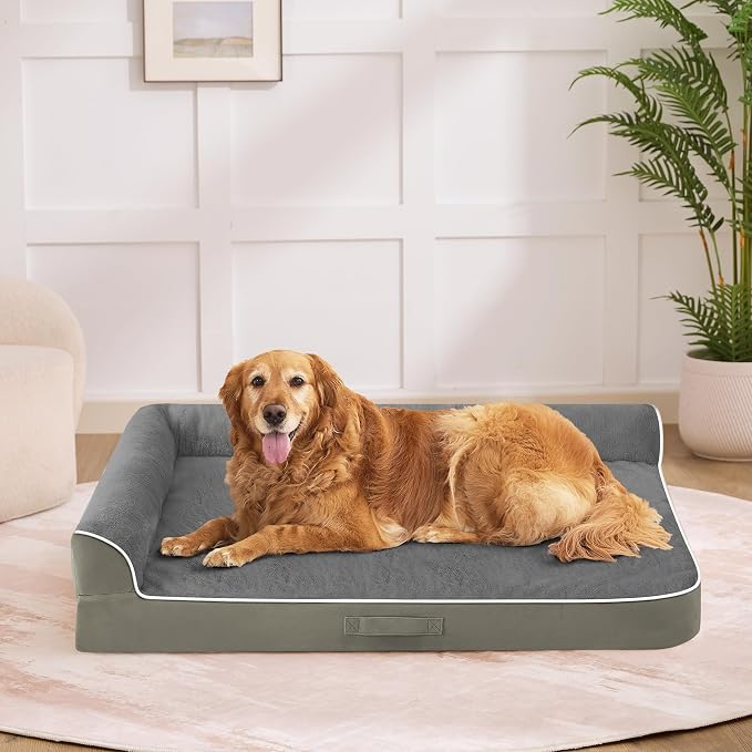 Dog Bed Large Sized Dogs, XXL Orthopedic Dog Bed for Large Dogs, Waterproof Pet Bed with Washable Removable Cover, L-Shaped Pet Couch with Portable Handle 48"x35"x7.5", Olive Green - Image 8