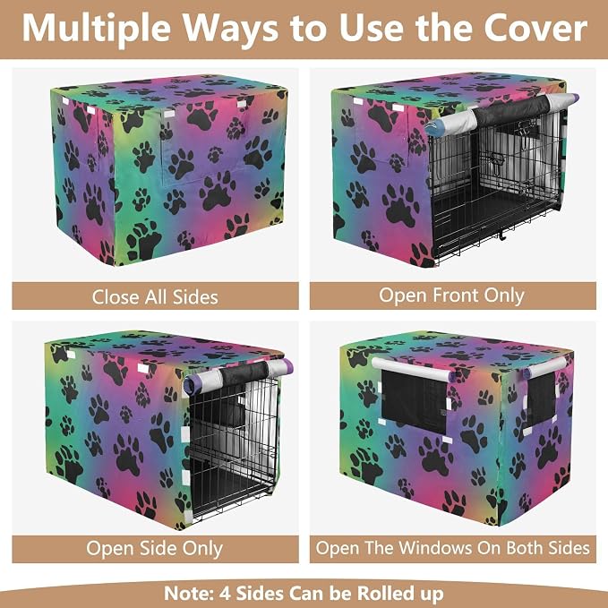 Dog Crate Cover Kennel Cover for Dog Cages Breathable for Wire Cage Indoor Outdoor Gradient Paw Prints and Trails - Image 5