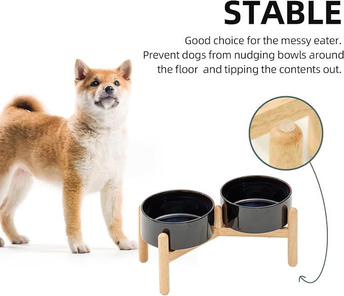 Havniva Elevated Dog Bowls Ceramic Dog Bowls with Stand, Dog Food Bowl | 6.1” Raised Dog Bowls with Non-Slip Wood Stand, Dog Food and Water Bowl Set, Double Dog Feeding Bowls for Small & Medium Dogs - Image 7