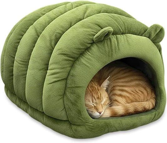 Cat Cave Bed, Orthopedic Memory Foam Anti Anxiety Cat Bed for Indoor Cats, Cozy Plush Caterpillar Tunnel Cat Bed, Non Slip Pet Bed Fits Cats Up to 15 lbs, Green by TuffYuki