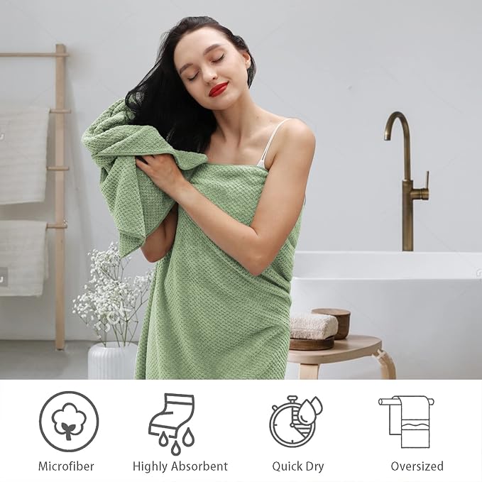 Hand Towels Set 2 Pack-16“x31”,Ultra Soft Microfibers Bathroom Towel Set Highly Absorbent Quick Dry Luxury Premium Towel Lightweight Durable Hand Towel Collection for Hotel Spa Gym Kitchen,Green - Image 2