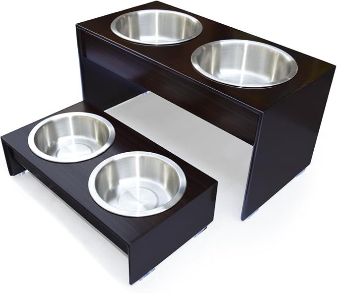 PetFusion Bamboo Elevated Dog Bowls; Cat Bowls | Raised Feeders w/ Water Resistant Seal (Short 4"; Tall 10”) | US FOOD GRADE Stainless Steel Dog & Cat Bowl by PetFusion