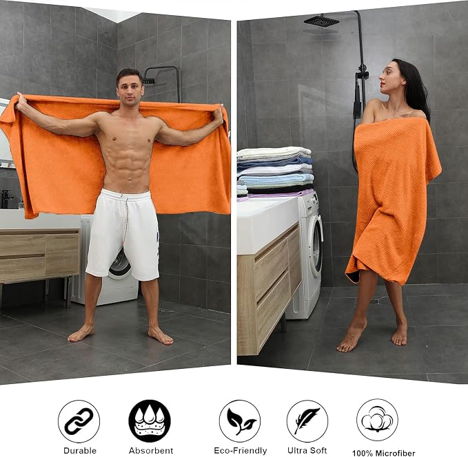 Smuge Extra Large Bath Towel Sheet Set 35x70 Inches - Oversized Highly Absorbent Towels Set,Jumbo Microfiber - Quick Dry, Lightweight,Super Soft for Bathroom,Hotel,SPA,Pack of 4 (Orange Red) - Image 4