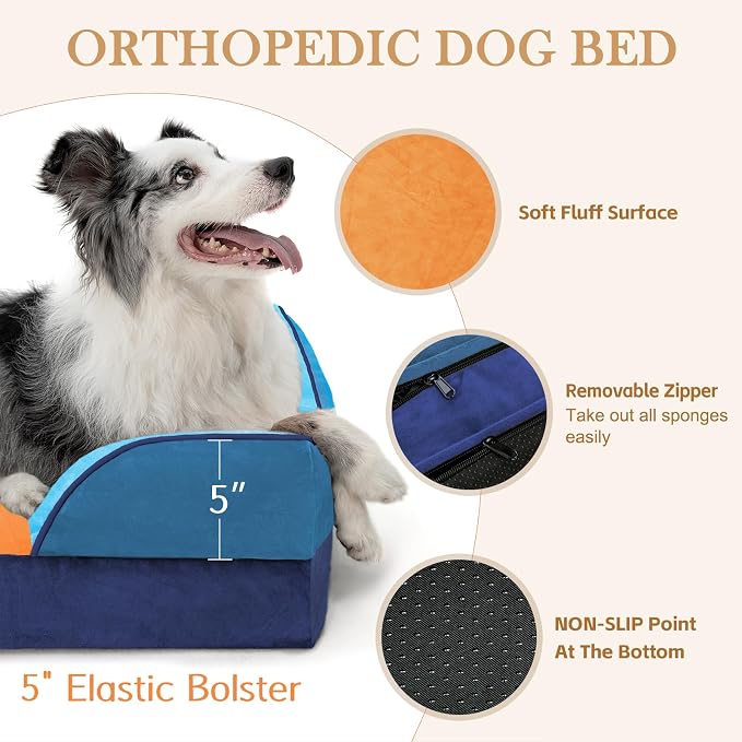 Comfort Expression Orthopedic Dog Bed for Extra Large Dogs with Bolster | Waterproof Dog Couch Bed with Washable Cover & Non-Slip Bottom, Supportive Egg Crate Foam XL Pet Bed, 45x35 Inch - Image 6