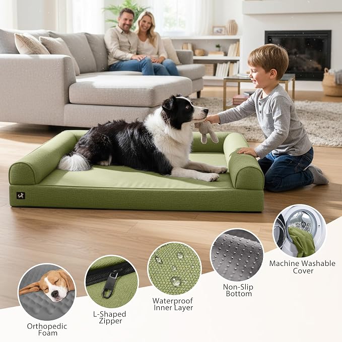 Sytopia 42in Dog Beds for Large Sized Dogs,XL Orthopedic Pet Bed with Removable Washable Cover, Waterproof Egg Crate Foam, Non-Slip Bottom, Supports up to 100+ lbs for Old Pet, Green - Image 8