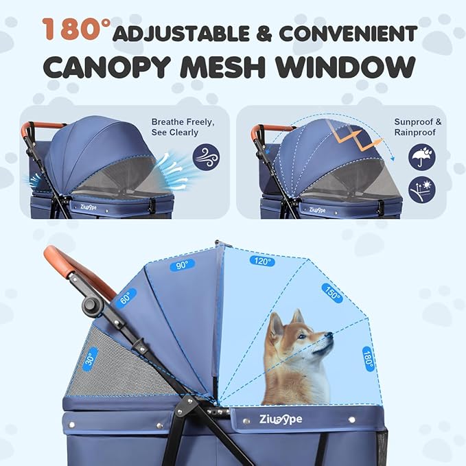 Dog Stroller for Large & Medium Dogs (20–132 lbs), Pet Stroller for 2 Small Dogs, Cat Strollers for 2 Cats, Extra Large Heavy Duty, Foldable & Fully Ventilated Design, Blue