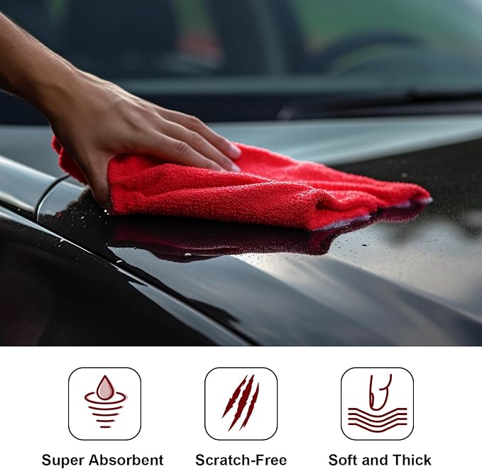 Shimeyao 30 Pcs 16 x 16 Inch Edgeless Microfiber Plush Towels for Cars Detailing Drying Wash Polishing Absorbent Cleaning Cloths, 500 GSM (Red) - Image 4