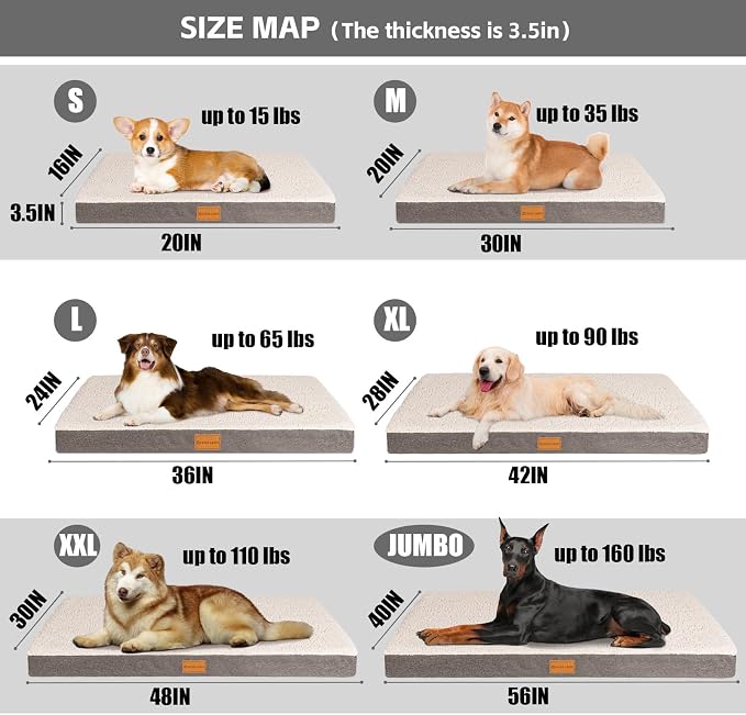 Patas Lague Orthopedic Large Dog Bed Washable Pet Sofa Mat 42''X28'' Ivory | Egg-Crate Foam Dog Couch For Large Sized Dogs, Waterproof Removable Cover, Soft Pet Crate Bed With Nonskid Bottom - Image 5