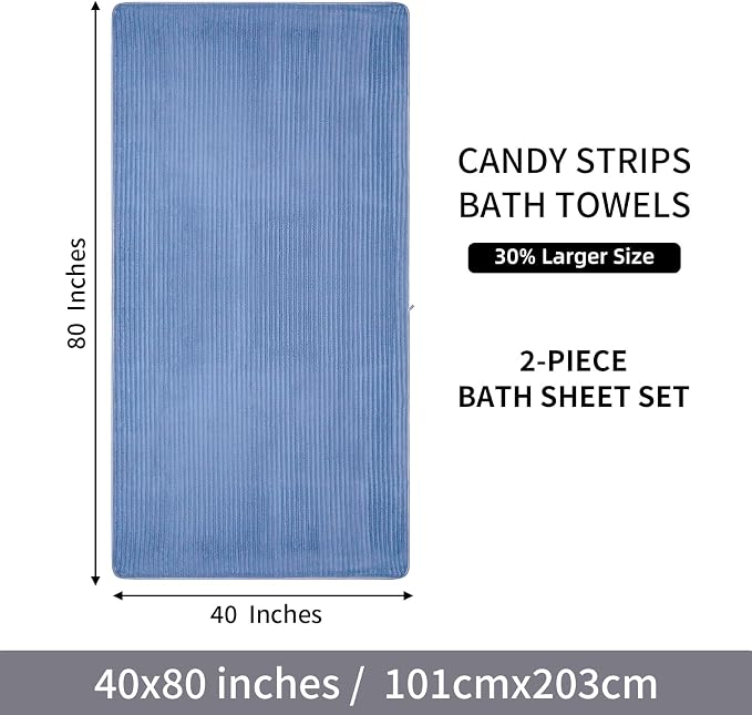 2 Piece Bath Sheets, 40"x80" Microfiber Bath Towels, Blue | Extra-large size, Quick dry, Highly Absorbent, Lint Free，shower towels for bathroom gym spa，Big and Tall users - Image 8